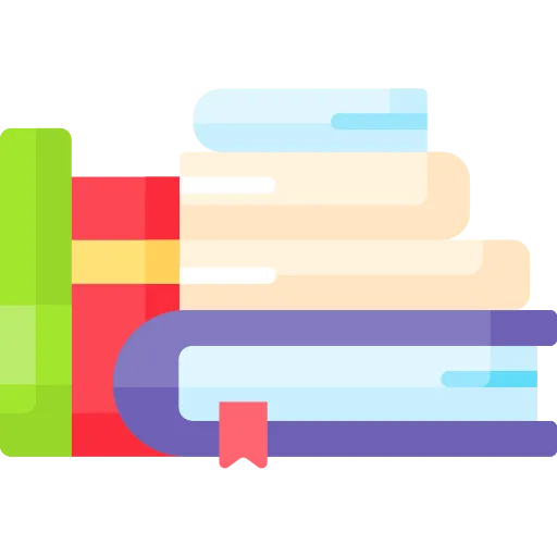 Colorful stack of books representing course materials